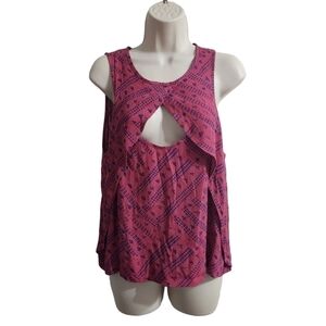 FREE PEOPLE Red Blue Fruit Punch Key Hole Front Tank Size S